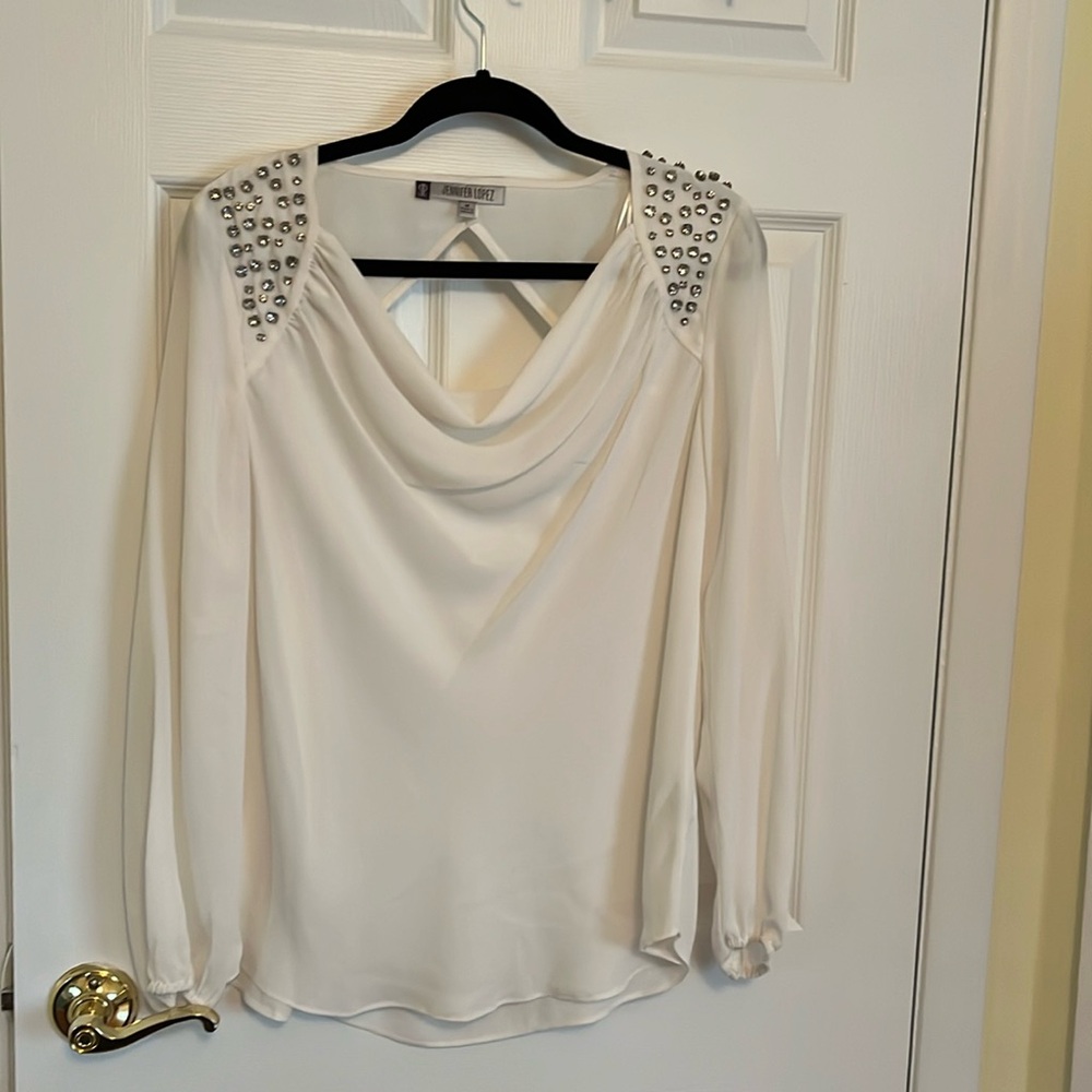 Off white peekaboo back draped neck top